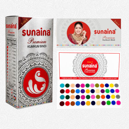Sunaina New Premium Multicolor Velvet Kumkum Bindi For Girls & Womens | 15 Cards Silver Sticker Box 7mm Bindi