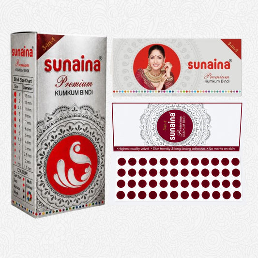 Sunaina New Premium Maroon Velvet Bindi 7mm Pack 1 Bindi Box  With 15 Cards (Size-4)