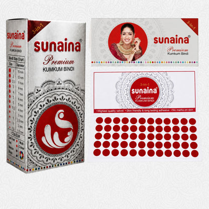 SUNAINA New Premium Deep Red Bindi, 7mm, Pack of 1 Silver Sticker Box With 15 Cards