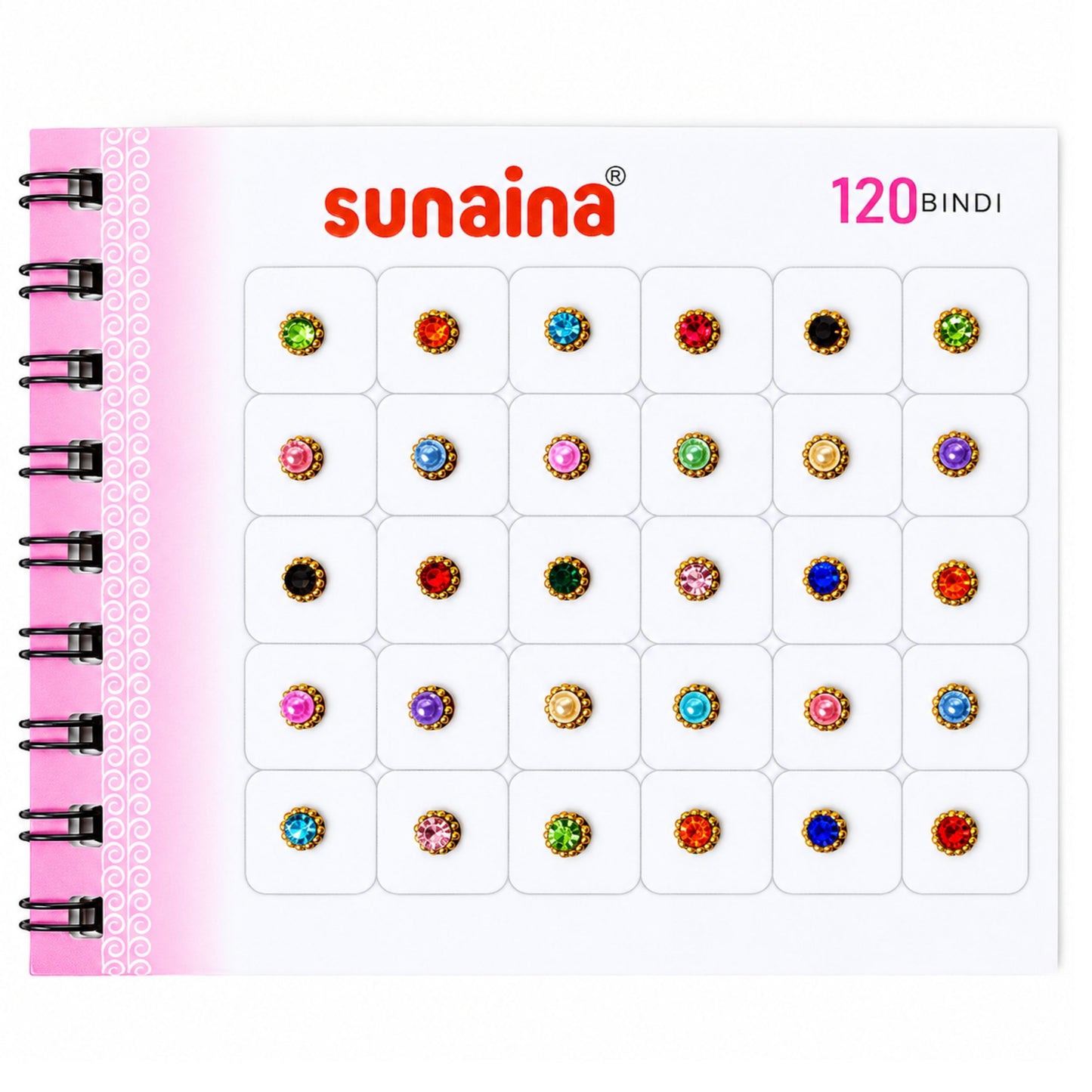 Sunaina Original Silver Golden Multicolor Pearl Kundan Stone Bindi Book | Small Round Bridal & Daily Wear Bindis for Women, Girls & Kids