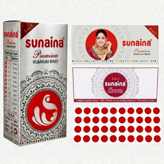 Sunaina New Premium Red Bindi Box | Soft Velvet Forehead Bindis for Saree, Party & Traditional Look | Silver Sticker 9mm Bindi Box of 15 Cards/Flaps (Size-3)