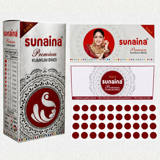 Sunaina New Premium Silver Sticker Deep Red Bindi for Girls & Women (Size 3) 9mm Sticker Box With 15 Cards