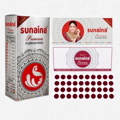 Sunaina New Premium Maroon Bindi Box Silver Sticker 9mm Bindi Box of 15 Cards/Flaps (Size-3)