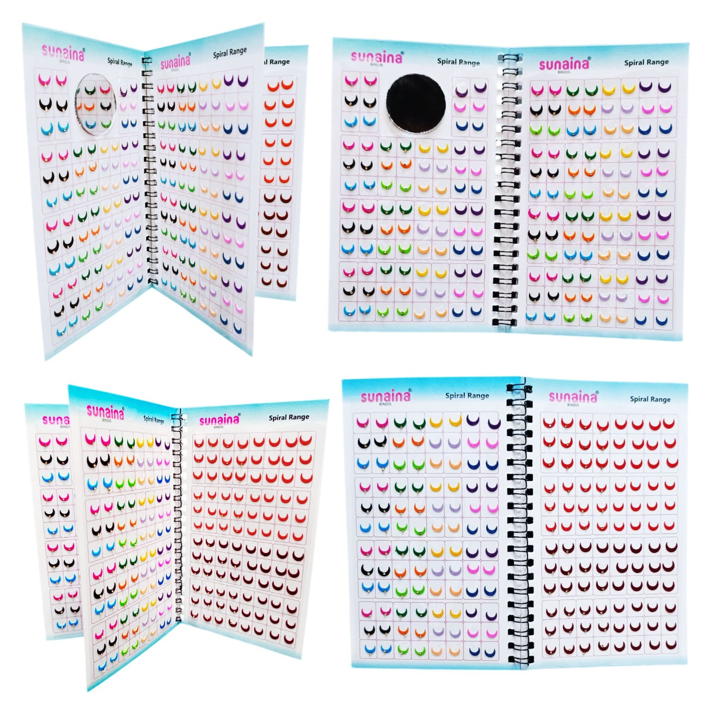 Sunaina Designer Traditional Half Moon Bindi for Women & Girls, Multicolor, Plain Velvet & Golden Stone, Mix Size, Bridal Collection, 372 Bindis in a Book