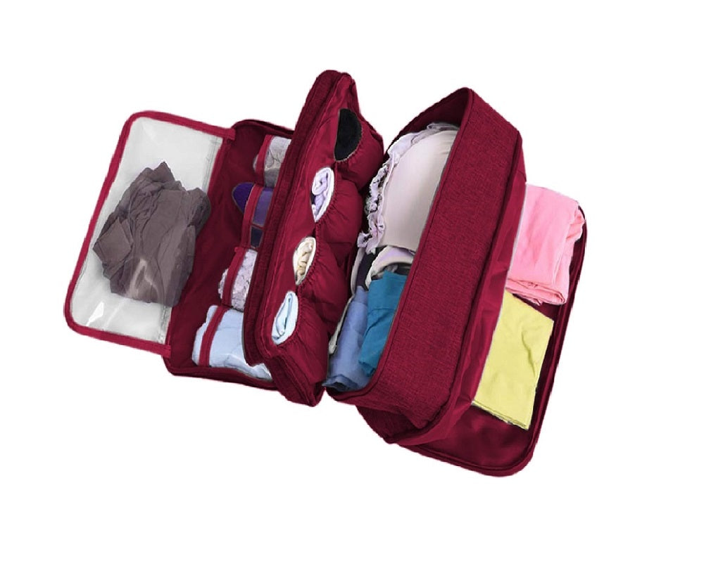 Sunaina Maroon 3 Layer Undergarments Organizer Bag