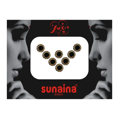 Sunaina New Love Collection Round Medium Black Golden Stone Bindi
