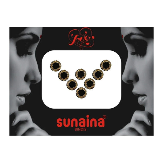 Sunaina New Love Collection Round Medium Black Golden Stone Bindi