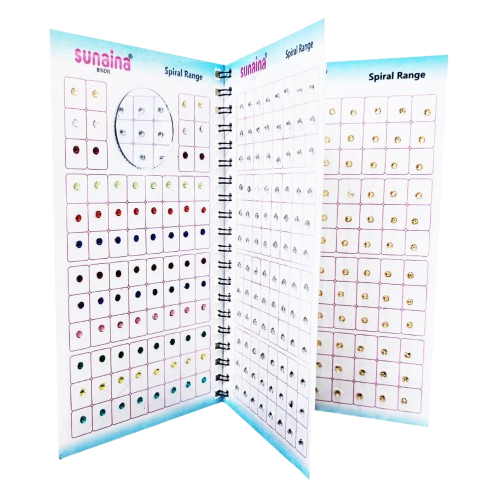 Sunaina 3 Pages Spiral Multicolor Silver and Golden Crystal Kundan Fancy Bindi Book