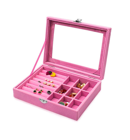 Sunaina Pink Jewelry Case with Adjustable Divider Transparent Display